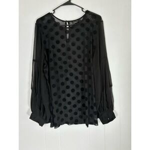City Chic Black Goth Polka Dot Mesh Balloon Sleeve Neck Blouse Plus Size 16